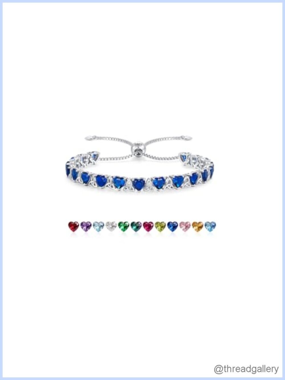 925 Sterling Silver Tennis Bracelet Sapphire Heart Stones